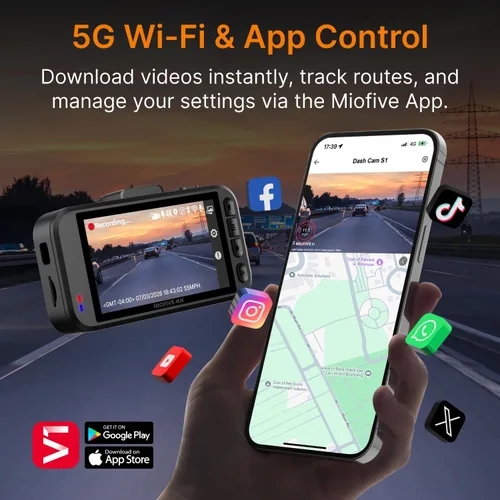 Vista 4 de Miofive - Cámara para auto de 4K de resolución, WiFi, Bluetooth, cámara de tablero con GPS, pantalla IPS de 3 pulgadas, visión nocturna, grabación