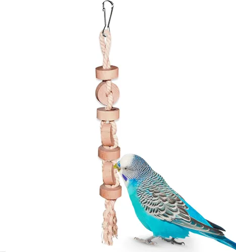 Vista 8 de SunGrow Juguete loro, 19 x 7.5 pulgadas, cuentas de madera coloridas y gancho de cadena de metal, multicolor, 1 unidad por paquete