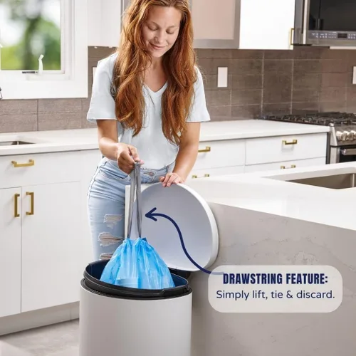 Vista 3 de Plasticplace Bolsas de basura de ajuste personalizado, compatibles con simplehuman Code V (100 unidades) con cordón azul tintado 4.2-4.8 galones