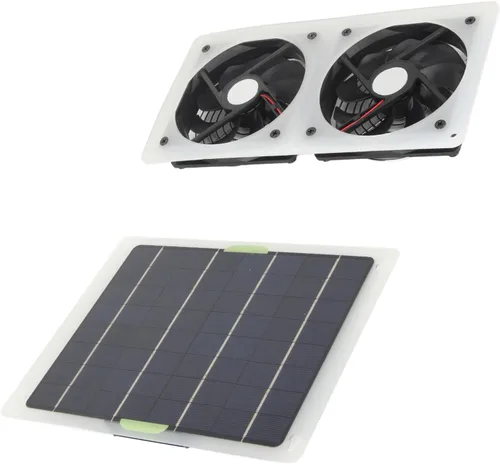 Vista 5 de Kit de ventilador de panel solar, 100 W, 12 V, 2 A, ventilador de escape doble portátil, juego de paneles solares para el hogar, RV, invernadero