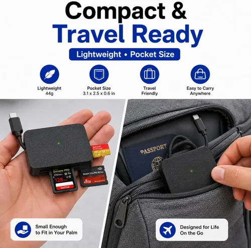 Vista 8 de Acuvar - Lector de tarjetas de memoria, adaptador de lector de tarjetas Acuvar 4 en 1 USB USB-C a SD Micro SD MS CF compatible con iPhone 15