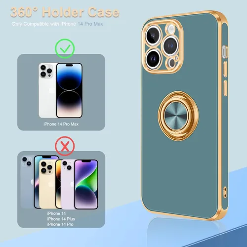 Vista 4 de Fingic Compatible con iPhone 14 Pro Max, soporte de anillo giratorio de 360° integrado, soporte magnético para automóvil, soporte magnético