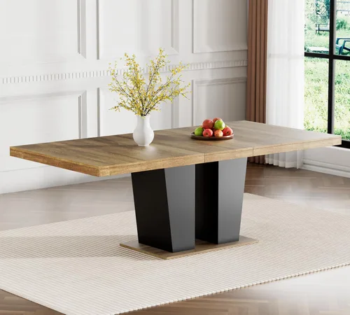 Vista 4 de Juego de mesa de comedor extensible marrón de 63 a 78.74 pulgadas para 4, juego de mesa de comedor de 5 piezas con 4 sillas, mesa de cocina