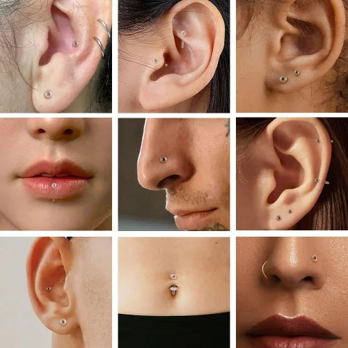 Vista 6 de 12pcs Glass Piercing Retainers Set for Work/Surgery/Sports, 18g 16g 14g Curved Clear Nose Studs for Cartilage Tragus Conch Daith Helix Lip Nose