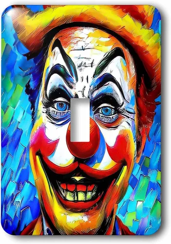 Vista 2 de 3dRose Pleasing clown in yellow hat. Blue and green background. Funny gift 2 plug outlet cover