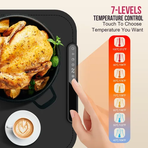 Vista 4 de Tapete de calentamiento para alimentos – Bandeja de calentamiento eléctrica, XXL (36 x 16 pulgadas), tapete calentador de alimentos