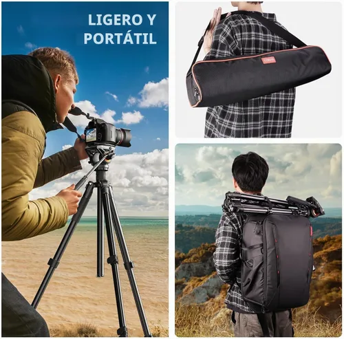 Vista 9 de Trípode con cabeza fluida para videocámara DSLR, monopié trípode de cámara con panorámica de 360° y +90°/-70° de inclinación, nueva cabeza fluida Q6