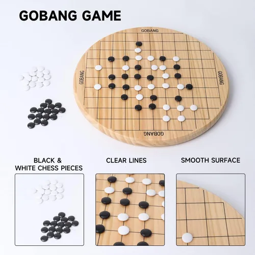 Vista 5 de GSE Games & Sports Expert Juego de mesa 2 en 1 de madera natural de 11.5 pulgadas con 66 clavijas y piedras de madera colorida, juego de estrategia