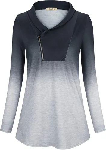 Vista 2 de Cyanstyle - Sudadera deportiva de manga larga con cremallera para mujer, con capucha, unicolor, cuello vuelto