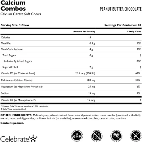 Vista 3 de Celebrate Vitamins Bariatric 500mg Citrato de Calcio Masticables Suave Combo con 500 UI de Vitamina D3 – Esencial para pacientes con bypass gástrico