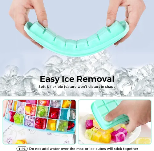 Vista 5 de Bandeja de cubitos de hielo, bandeja de hielo de silicona suave con tapa de polipropileno, bandejas flexibles para cubitos de hielo para congelador