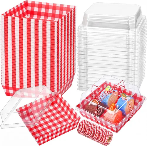 Vista 21 de Jetec Paquete de 50 Cajas de Charcutería con Tapas Transparentes y Cuerda de 4 Pulgadas Cajas Desechables Cuadradas para Postres con Tapas para Negro