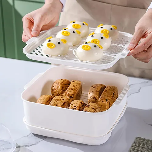 Vista 2 de Vaporera de microondas con tapa y bandeja, vaporera de verduras para tazón de microondas, utensilios de cocina aptos para microondas (2 niveles)