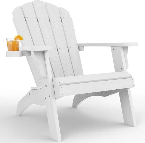 Vista 15 de YEFU Silla Adirondack de gran tamaño con soporte para tazas, silla para fogata de plástico para exteriores, resistente a la intemperie, silla