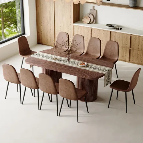 Vista 37 de Mesa de comedor extra larga de 78.7 pulgadas para 6-10 personas, mesa de cocina moderna con bases estriadas, mesa de comedor rectangular de granja