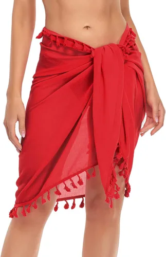 Vista 5 de Holipick Conjunto de bikini de 3 piezas para mujer, traje de baño halter y bikini sarong triángulo con salida de baño