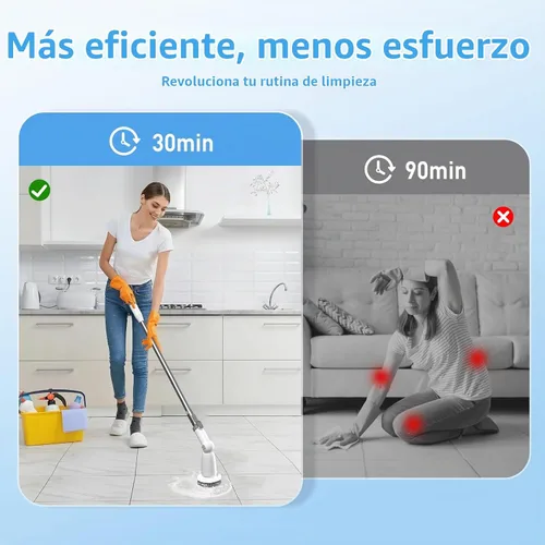 Vista 8 de Marchpower Limpiador eléctrico giratorio, cepillo de limpieza inalámbrico con 6 cabezales de cepillo reemplazables, 2 velocidades, mango desmontable