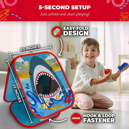 Vista 4 de SWOOC Games® - Shark Frenzy™ Juego de lanzamiento de bolsa de puf 2 en 1 para niños Juegos de fiesta para niños con configuración en 5 segundos