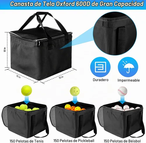 Vista 2 de Angooni Professional Tennis Cart, 150/240 Ball Capacity, Silent PU Wheels