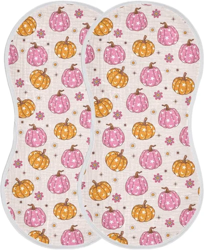 Vista 7 de Muslin Baby Burp Cloths, Retro Pumpkin 70s Hippie Muslin Washcloths Baby Bibs Rags Comfy Soft Absorbent in for Newborn Boys and Girls 4 Piece 22 x