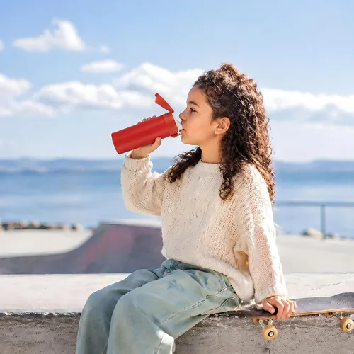 Vista 6 de GOOFIT Botella de agua de acero inoxidable para niños de 16 onzas, doble pared aislada al vacío, tapa a presión con anillo de bloqueo, sin BPA, a