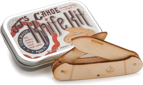 Vista 2 de Channel Craft Kit de cuchillos de madera canoa USA caja de lata