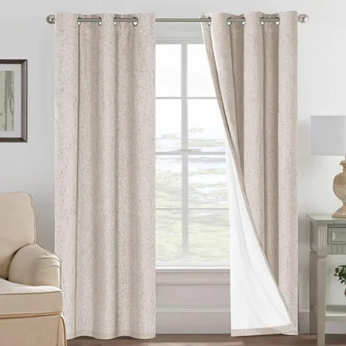 Vista 33 de H.VERSAILTEX Cortinas 100% opacas con aislamiento térmico, texturizadas, de lino, con bloqueo completo de calor y luz, para sala de estar y Negro