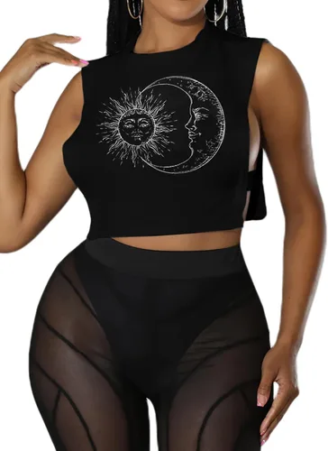 Vista 3 de Remidoo Camiseta corta sin mangas con estampado gráfico de letras para mujer