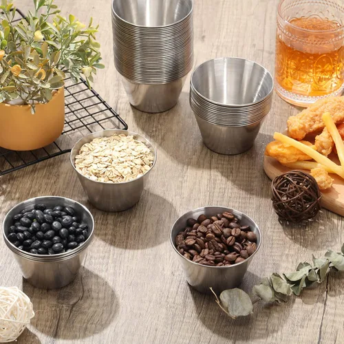 Vista 4 de 60 tazas de salsa de acero inoxidable a granel, 5 onzas, recipientes de metal para salsa, cuencos para condimentos, reutilizables, apilables