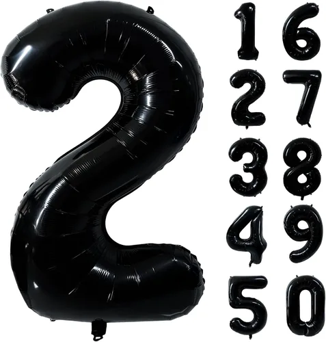 Vista 7 de Globos gigantes de helio de aluminio de 40 pulgadas, color negro, globos digitales grandes del número 0 para decoración de fiesta de cumpleaños