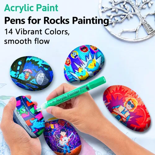 Vista 4 de Aen Art Bolígrafos de pintura para pintura de rocas, marcadores de pintura acrílica para pintura de calabaza, fabricación de tarjetas, piedra