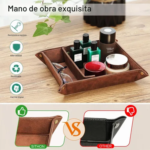 Vista 4 de SITHON Organizador de almacenamiento de escritorio con 2 compartimentos Marrón