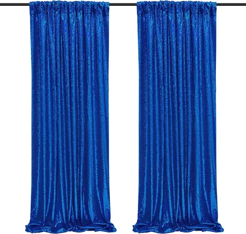Vista 33 de Cortinas de fondo de lentejuelas con purpurina azul bebé, 2 piezas de 2 x 8 pies, telón de fondo de fiesta de baby shower para niños, hermosas