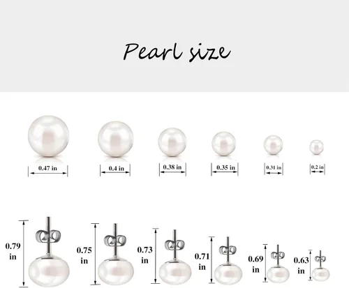 Vista 2 de Caskrin Aretes de perlas de plata S925 para mujer, de perlas cultivadas en agua dulce, redondos, de perlas vintage para mujer