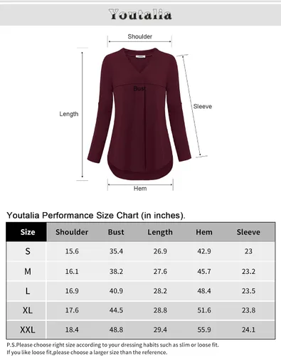 Vista 6 de Youtalia - Blusa casual de mujer con cuello en V, estampada, de gasa, con mangas de 34 con puños, estilo casual