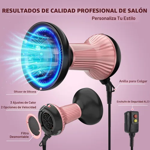 Vista 3 de WUFAYHD Secador de pelo difusor para cabello rizado: Difusor profesional 2 en 1 y secadores de pelo con tecnología iónica y cerámica para cabello