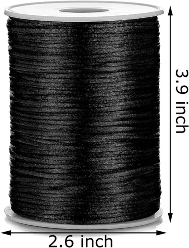Vista 3 de Cable de nailon satinado de 0.079 in x 100 yardas, cola de ratón, nudo chino, cable Kumihimo (negro)