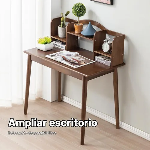 Vista 8 de Escritorio de madera maciza con cajones, escritorio de computadora de madera para oficina en casa (color nogal 40 pulgadas)