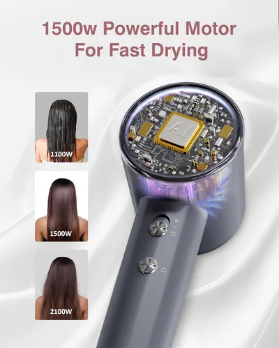 Vista 6 de Secador de pelo, 160000 rpm, secador iónico profesional de alta velocidad, 200 millones de iones negativos, control de calor y secador de pelo