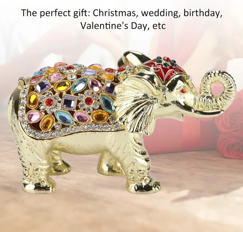 Vista 2 de DCQRY Caja de almacenamiento de joyería de elefante, portátil, figura de animal, caja de joyería decorativa, caja de regalo, caja organizadora