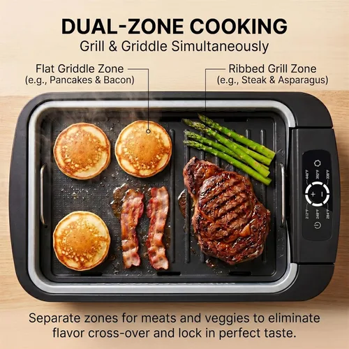 Vista 3 de Parrilla y plancha sin humo para interiores de 1100 W, control de humo de barbacoa coreana con control de temperatura de ventilador, placa