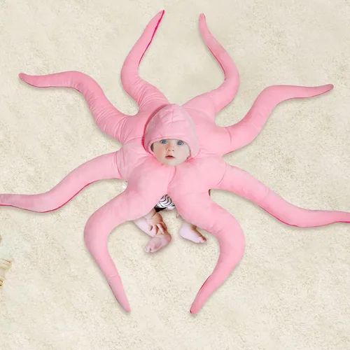 Vista 2 de XKCL Disfraz de pulpo para bebé, pulpo gigante de peluche, lindo pulpo, disfraz de bebé, divertido disfraz familiar para niño y niña, cumpleaños