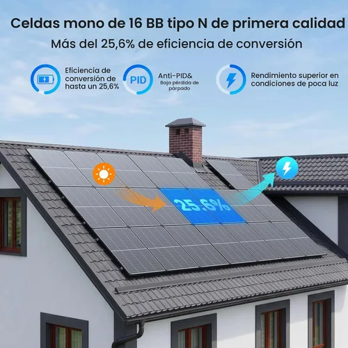 Vista 6 de 210W N-Type 16BB Bifacial Solar Panel, Vmp 34.2V for 24V Systems