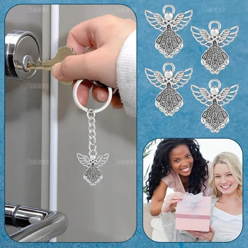 Vista 9 de AUEAR, Colgantes de plata antigua con dijes de ángel para hacer joyas de bricolaje, collar y pulsera