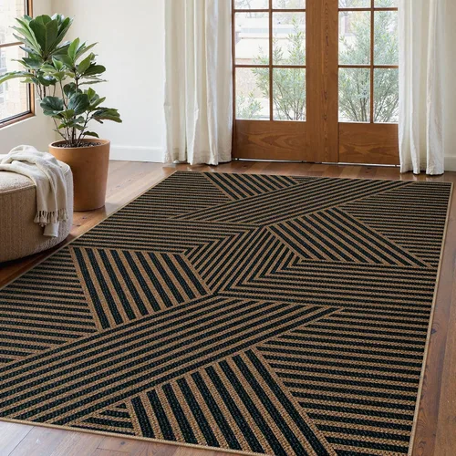 Vista 52 de Lahome Tapetes geométricos para puerta de interior para entrada, alfombra antideslizante lavable de 2 x 3 negro / neutro