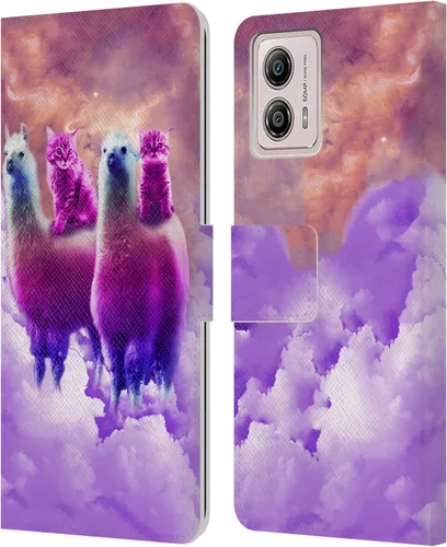 Vista 16 de Head Case Designs Officially Licensed Random Galaxy Cat & Electric Pancakes Space Llama Leather Book Wallet Case Cover Compatible with Motorola Moto