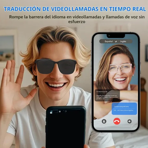 Vista 4 de Lentes inteligentes AI, traducción Bluetooth 5.4, más de 160 idiomas, audio de oído abierto para viajes y negocios (blanco)