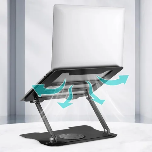 Vista 7 de Soporte ajustable para laptop, elevador portátil de metal giratorio de 360° y plegable, soporte plegable para portátil de viaje para portátiles