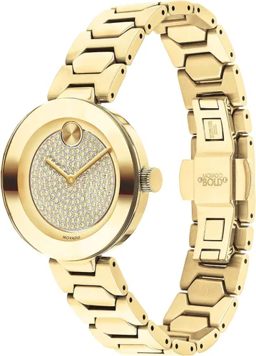 Vista 3 de Movado Reloj para mujer con barra en T y esfera plana de cristal, color dorado (modelo 3600492)