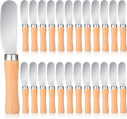 Vista 8 de Patelai 15 cuchillos esparcidores de mantequilla a granel de 4.5 pulgadas de ancho de acero inoxidable con mango de madera, cuchillos multiusos